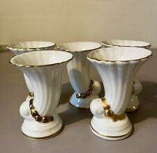 Vintage Goldcastle Horn Of Plenty Cornucopia Mini Vases With Gold Trim (5) 3.5” picture