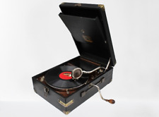 Rare HMV 101 Turntable Black Portable Gramophone with crank Great Britain picture