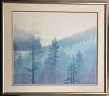 Vintage Virgil Thrasher Serigraph Framed Matted Art Print Lake Mountains Trees picture