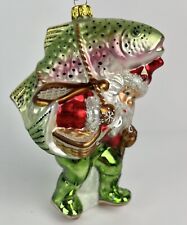 Glass Christmas Ornament Santas Big Catch Santa Fisherman Catch Of The Day picture