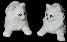 VTG Cat Figurines Pair 1980s Large 10.5” Ceramic White Long Hair Kittens Japan picture