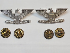 VTG PAIR OF MILTARY COLLAR EAGLES - STERLING SILVER MARKED - S21 - NICE picture