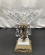 Vintage 14” Tall Crystal Prisms Ornate Compote Centerpiece Marble Base picture