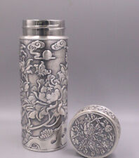 999 Pure Silver Peony Water Cup Fine Silver Inner Container Vacuum Cup /140ML  picture