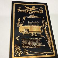Antique Victorian Mourning Funeral Card 1895 Black Gold Foil 1800’s Cabinet Card picture