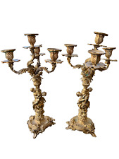 Pair of Antique French Rococo 19th Century Ormolu Louis XV Style Candelabras picture
