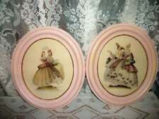1920s CRINOLINE LADIES SOUTHERN BELLE PRINTS OVAL WOOD PINK FRAMES CHIPPY PAIR picture