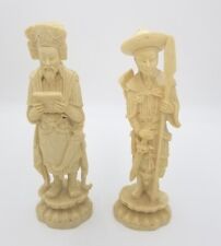 Vintage 10” Asian Male Figurines Set of 2 Ivory Color - Detailed Figures picture