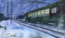 Cold Night Train :  Signed LE Art Print :  Sandra Watercolors™ California picture