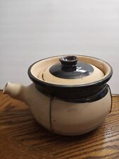 VINTAGE JAPANESE EARTHWARE 10'' COOKING POT IN WIRE FRAME WITH LID picture