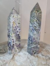 4.51LB 2Pcs Natural Purple Sphalerite Quartz Crystal Geode Point Tower Healing picture