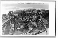 Postcard RPPC Covered Bridge Greenfield Mass 3 Bridges Train Track C.1930 B&W picture