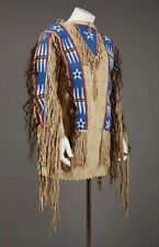 Old 1800 Style Beige Buckskin Suede Hide Beaded Fringe Powwow War Shirt NBS327 picture