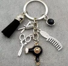 Brand New Cute Hair Stylist Barber Shears & Comb Black Tassel Silver Keychain picture