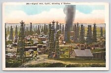 Long Beach California Signal Hill Oil Gusher White Border Postcard picture