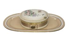 Vintage Berger Italian Porcelain Trinket Hinged Floral Jewelry  Box , W Tray picture