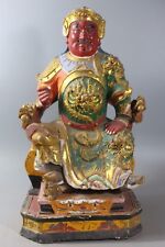 Antique Chinese 17”Guandi-sword Warrior Wealth Buddha Sitting Statue Camphorwood picture