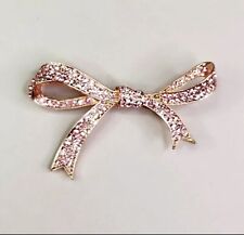 Kenneth J Lane Brooch Vtg Ribbon Bow Pink Pave Rose Gold Tone Jewelry Pin 2.5