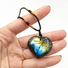 AAA Natural Quartz Labradorite Crystal Heart Shaped Pendant Reiki Necklace Gift picture