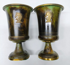Pair of Vintage Brass / Bronze Horse Knight goblet Or Vase 6” Heavy picture