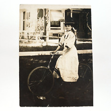 Woman Riding Safety Bicycle Photo c1910 Suffragette Bike Rider Name Lady B3170 picture