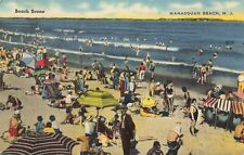 Beach Scene Manasquan Beach New Jersey NJ Linen 1943 Postcard picture