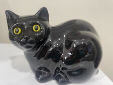 Large Ceramic Black Cat Yellow Glass Eyes.10” Long 7” Tall. READ. picture