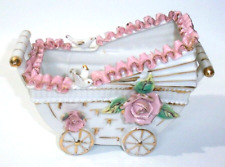 Hand Painted Royal Bone China Pink Lace & Doves Baby Carriage Nursery Planter picture