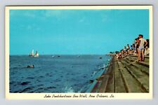 New Orleans LA-Louisiana, Lake Pontchartrain Sea Wall Vintage Souvenir Postcard picture