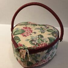 VINTAGE HEART SHAPED WICKER WOOD & FABRIC SEWING BOX W/ TRAY  10