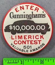 Vintage Cunningham's Limerick Contest Win a Car Pinback Pin picture