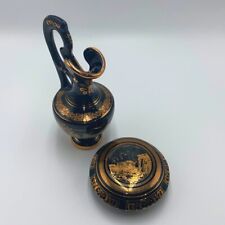 Fakiolas Greece Black 24K Gold Pitcher Round Lidded Box Ceramic picture