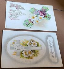 2 Antique 1910-12 Easter Greetings Postcards Floral Crosses Daisies picture