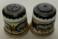 VTG. Penzo Zimbabwe Handpainted “Zebras” Salt & Pepper Shakers,Signed,No Stopper picture