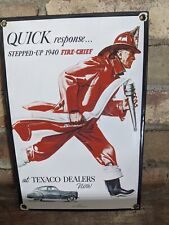 VINTAGE 1940 TEXACO FIRE-CHIEF PORCELAIN GAS STATION PUMP SIGN 12