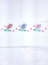 vintage 1 standard pillowcases embroidery flowers daisies handmade purple blue picture