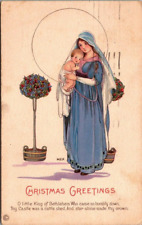 Vintage Christmas Greetings Mother Mary Baby Jesus Postcard Posted 1921 picture