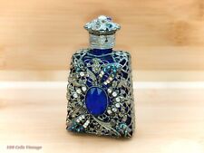 Small Jeweled Filigree Vintage Collectable Glass Perfume Bottle-cre picture