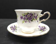 Queen Anne Fine Bone China Teacup & Saucer Violets Flowers Gold Trim Vintage  picture