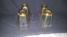 Brass Beveled Glass Lamp Shade Light fixture globe Ceiling Fan Hexagon 4 Vtg  picture