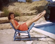 Esther Williams Barefoot Leggy Pin Up Orange Swimsuit Swimming Pool Color Photo picture
