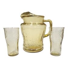 Vtg 1930s Federal Glass Madrid Amber Depression Glass 80oz Pitcher & Glasses Set picture