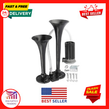 12V Black Air Operated Horn,Chrome Zinc Dual Trumpet Air Horn with Compressor fo picture