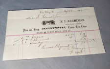 1882 H L Herriman Confectionary Cigars Corn Cakes Letterhead Sales Receipt picture