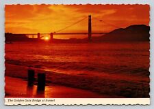 The Golden Gate Bridge At Sunset California Vintage Unposted Postcard picture