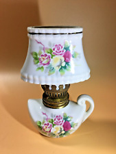 Vintage Porcelain Miniature Oil Lamp With Floral Design 5 1/2
