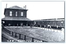 c1960 CBQ Chariton Iowa Exterior Vintage Train Depot Station RPPC Photo Postcard picture
