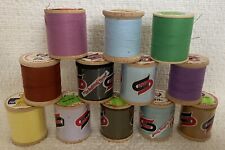 Lot Of 12 Vintage Wooden Thread Spools including 10 Spun Dee Variety Of Colors picture