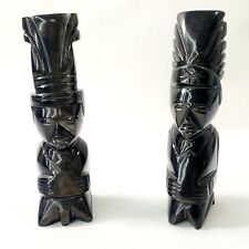 Set Of 2 Vintage Black Onyx Obsidian Aztec Mayan Inca Figure 6.5” Tall Excellent picture