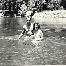 Yi Photograph Handsome Hunky Sexy Shirtless Man Pretty Woman Lake Water 1950's  picture